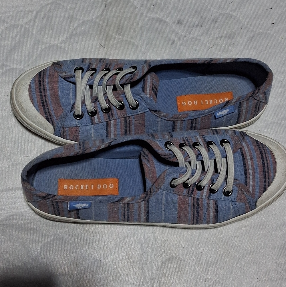 Rocket Dog Womens Blue and Brown Striped Sneakers